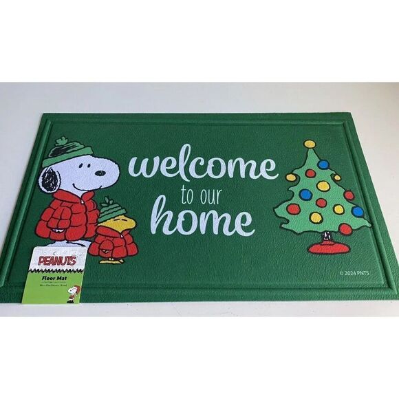 Peanuts Snoopy Christmas Puffy Coat Puffer Jacket Rubber Door Mat Rug 18X30” NEW - Picture 2 of 7